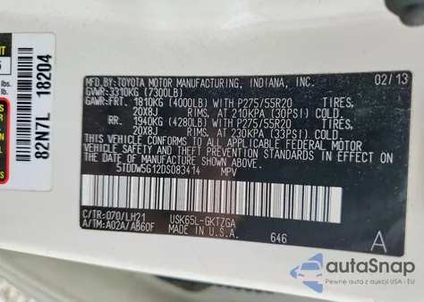 2013 Toyota Sequoia Platinum z USA, uszkodzony, nr VIN 5TDDW5G12DS083414